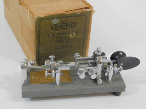 Close-up of the Vibroplex Blue Racer Standard (S/N 244472) from 1965